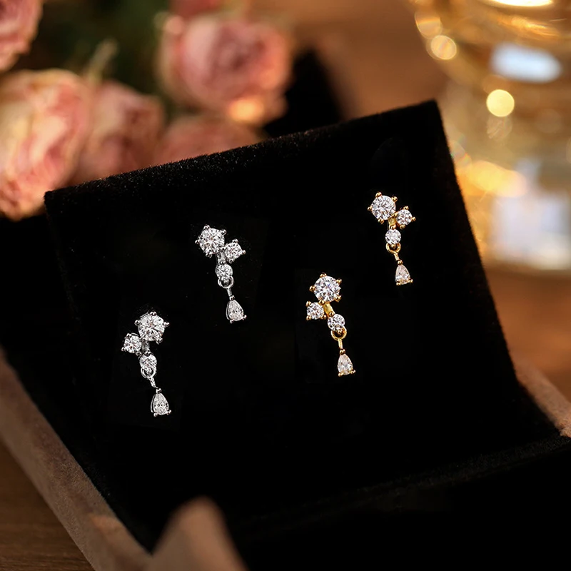 ENSHIR Shiny Zircon Mini Water Droplets Stud Earrings For Women Gentle Personality Simple French Jewelry Gifts