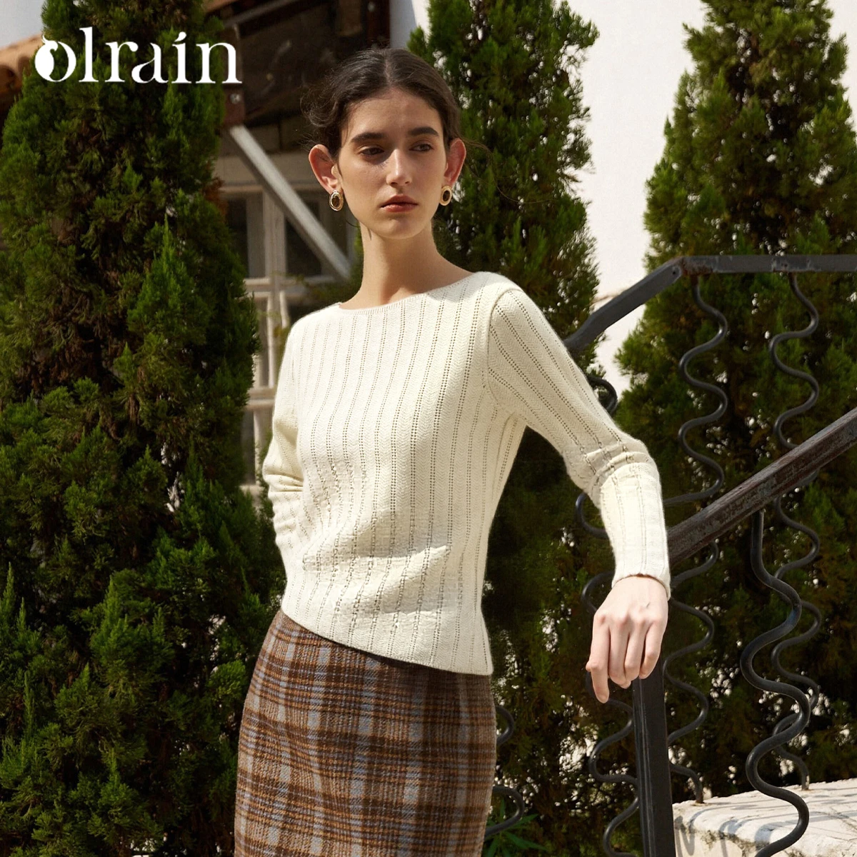 

OLrain Tops Woman 2025 Spring Elegant Hollow Out Thin Pullovers Knit O-neck Jumpers French Long Sleeve Lady Sweaters O57DZ002280