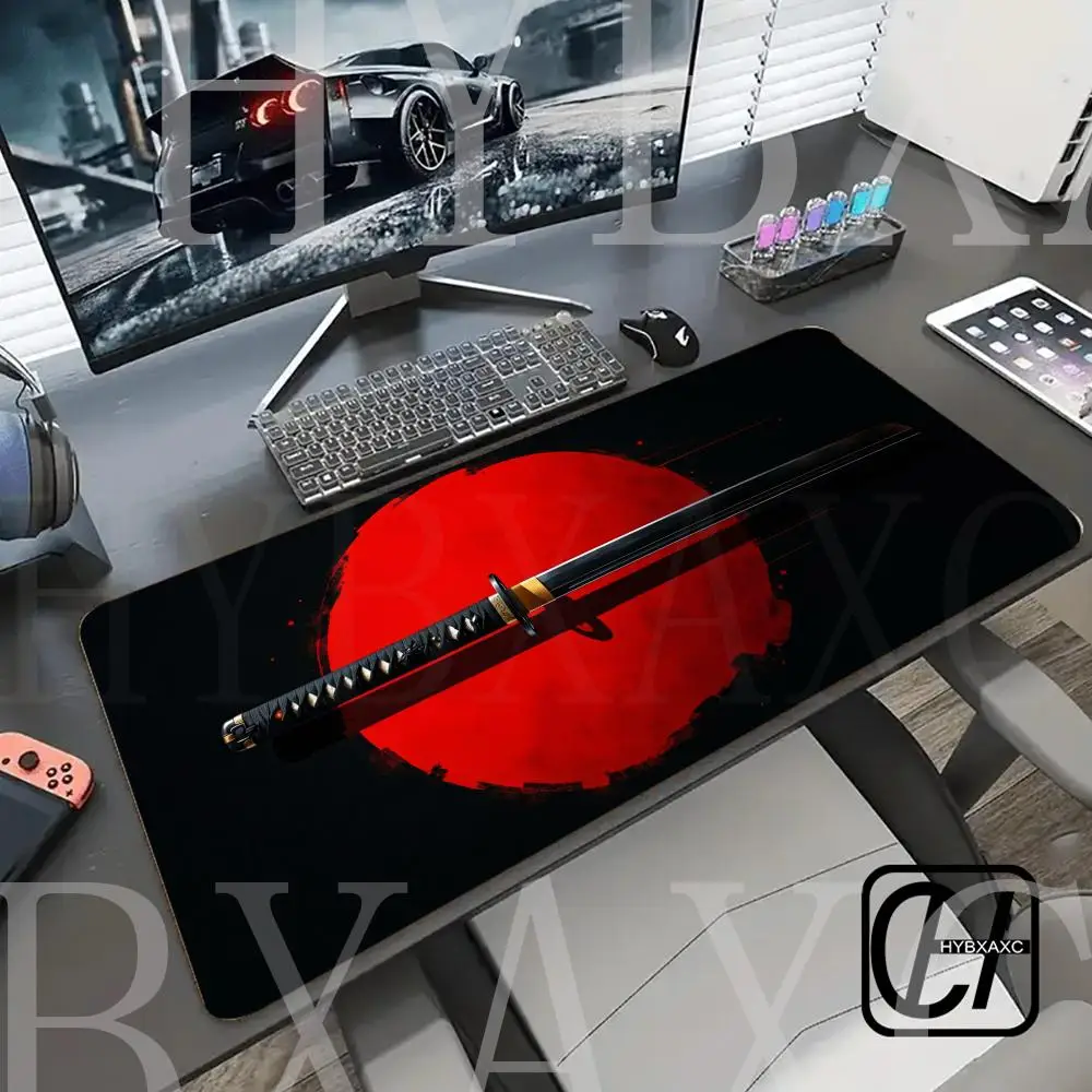 

Mouse Pad Gamer Black And Red Samurai Sword printon demand HD Computer Custom HYBXAXC XXL MousePads Office Computer 900X400MM