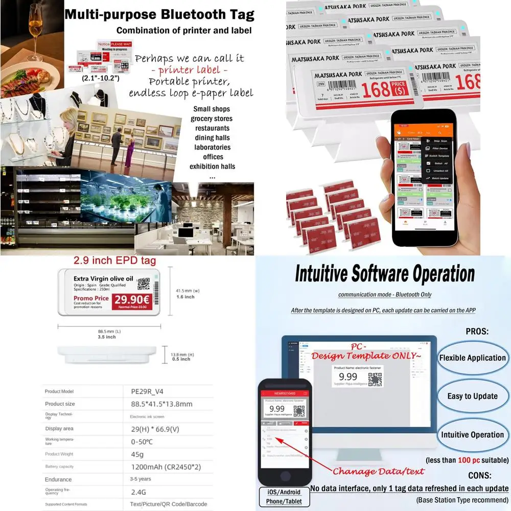 

2.9 Inch Digital Blank Labels for Business, Retail, and Storage - Black, White, Red E Ink Display (Pack of 10)