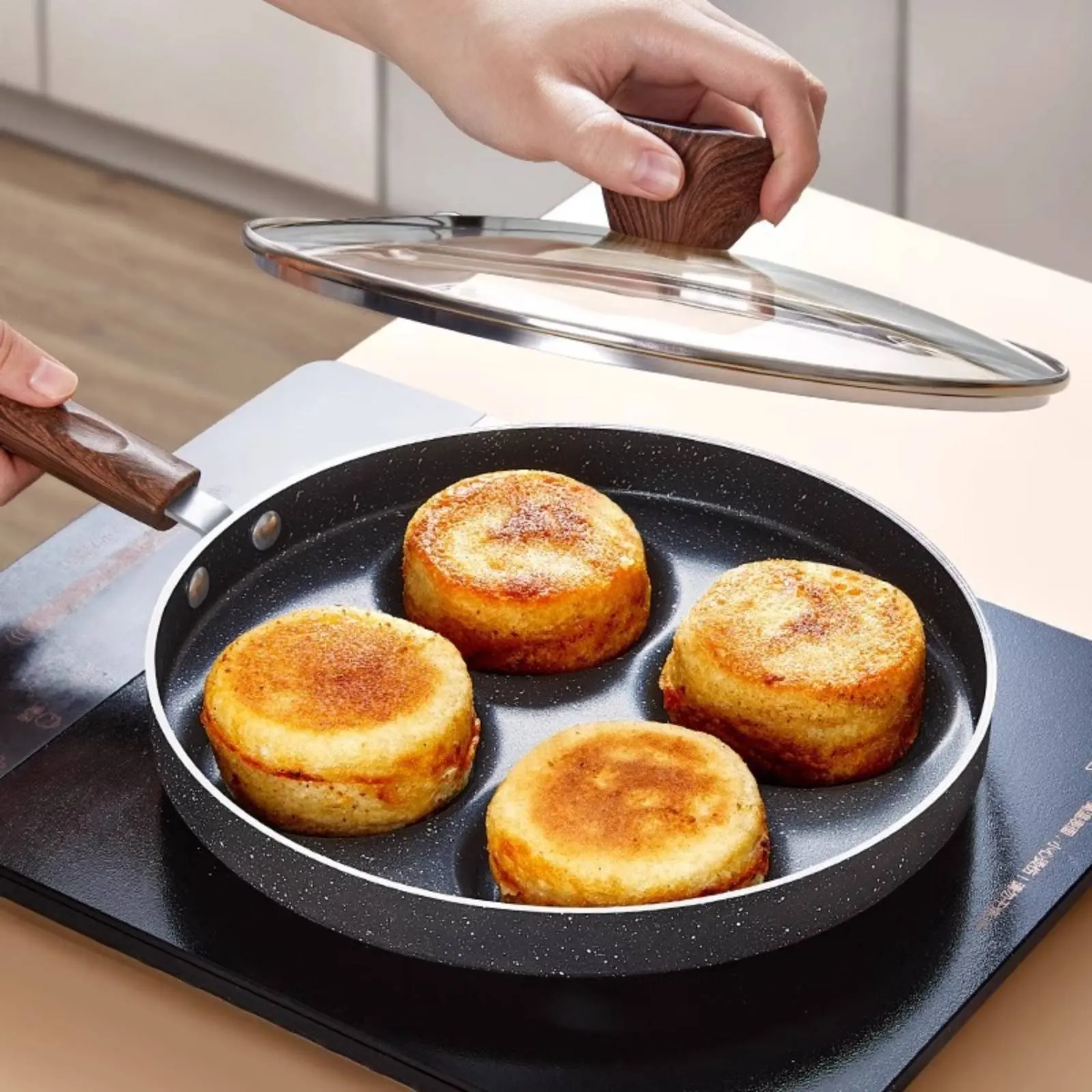 4 Hole Frying Pan Nonstick 4 Section 4-Section Breakfast Pan Pan Cookware Easy to Clean Quick Heat for Breakfast