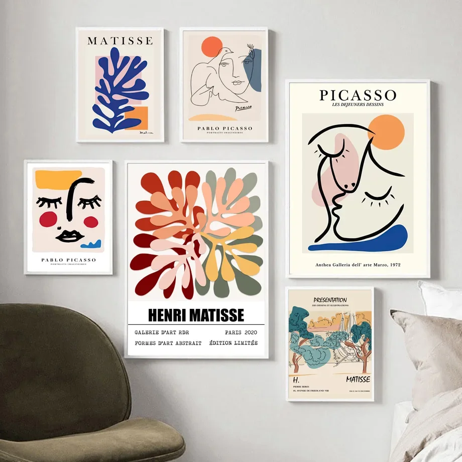 

Vintage Matisse Picasso Coral Woman Face Gallery Wall Art Prints Canvas Painting Abstract Posters Pictures For Living Room Decor