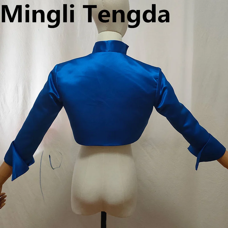 Mingli Tengda Noda Bolero Pengantin Mengangkat Bahu untuk Wanita Stand-Up Kerah Stola Pernikahan Jaket Lengan 3/4 Cape Pengantin Polly custom Made