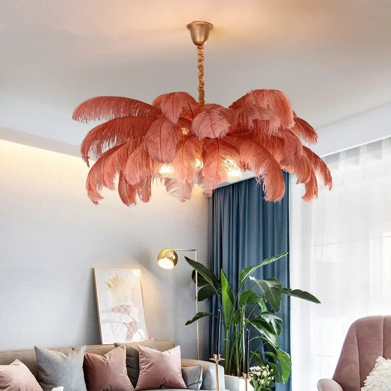 

Bird Feather Pendant Lights Creative Ostrich Feather Led Ceiling Lamp Living Girl's Room Chandelier Lampara Suspension Luminaire