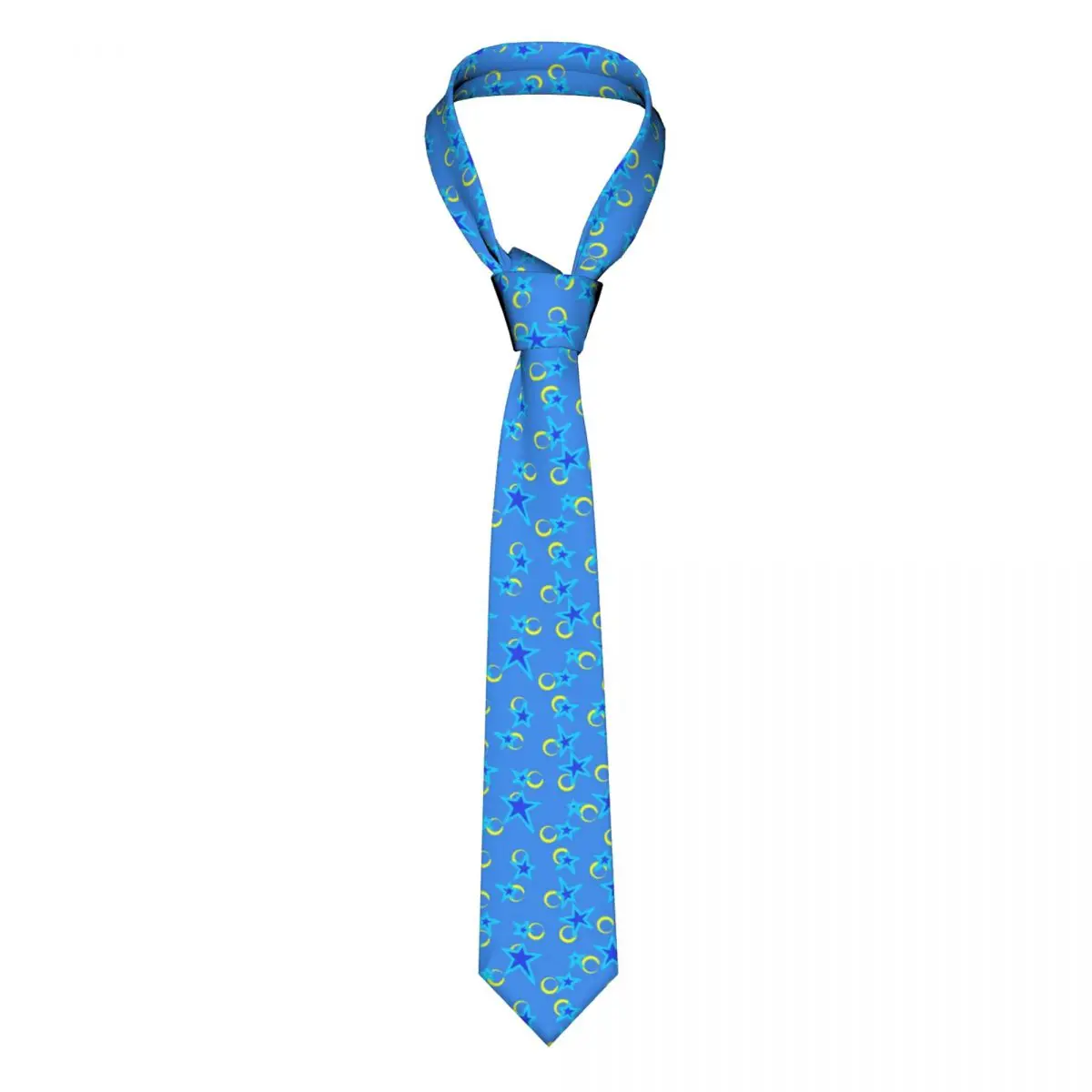 

Mens Tie Slim Skinny Stars And Ring Blue Necktie Fashion Free Style Tie for Party Wedding