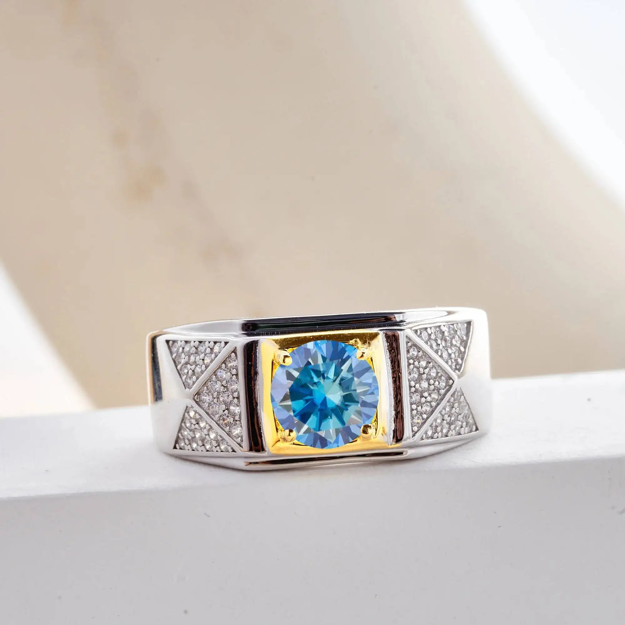 1CT 6.5mm Moissanite Ring For Men 18K Dual Color Business Man's Ring Luxury Sterling Silver 925 Jewelry Size 7-11
