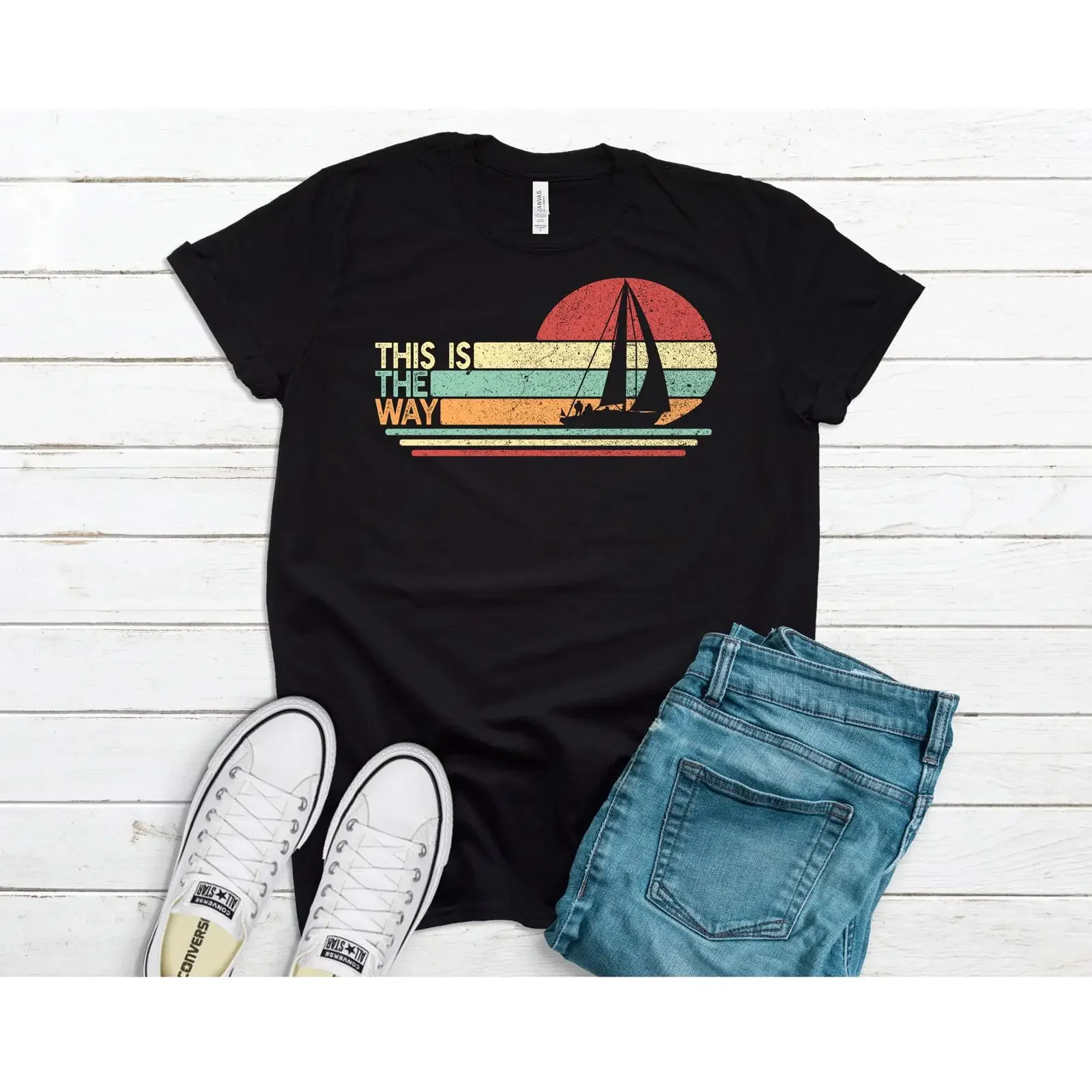 This Is The Way Sailing T shirt for Men Funny Sail BoaT Sailor Dad Him  vintage Washed Versatile fashion Casual Slightly Soft