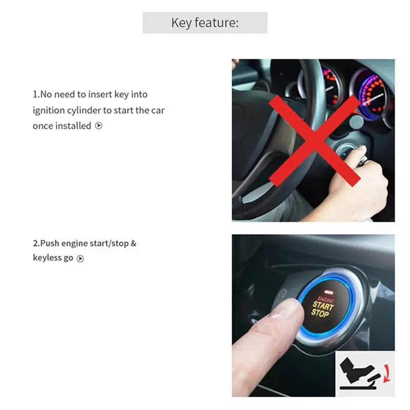 Universal 12V Car RFID Alarm System With Push Button Start/Stop Kit Transponder Immobilizer Anti-Theft Hidden Lock