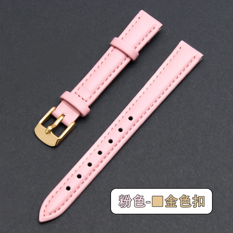 12 14 16 18 20mm Genuine Leather Watchband Soft Material Watch Band Wrist Strap Orange red women With gold Color Stainless Steel