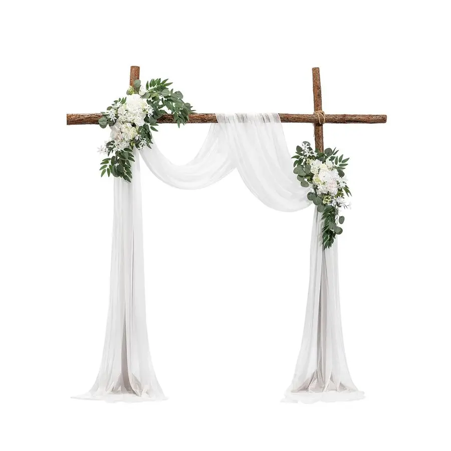

Artificial Wedding Arch Flowers Kit, White Wedding Arch Flowers with Drapes Kit Pack of 3 2 Pcs Floral Arrangement, 1 Pcs Sheer