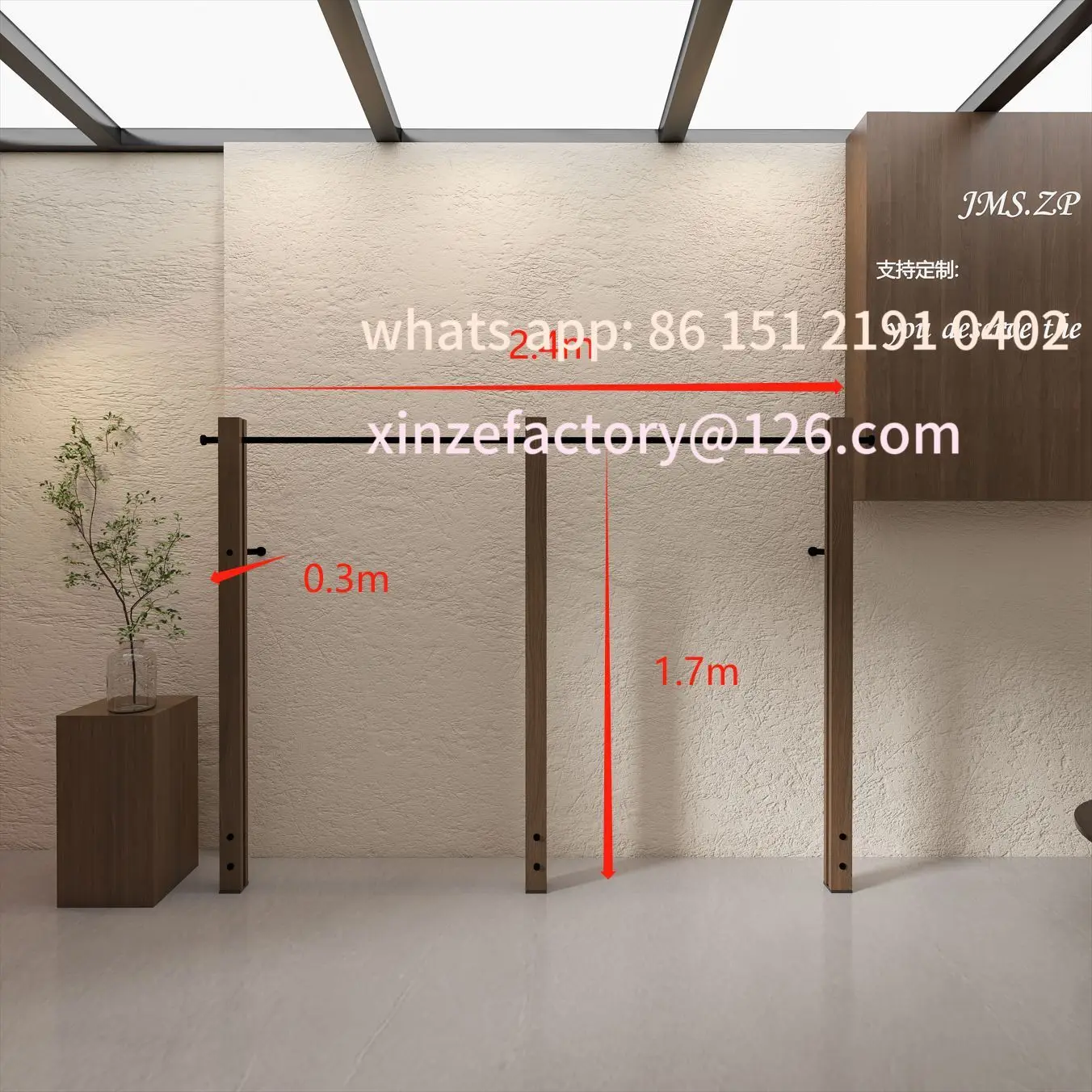 Customizable clothing store display rack Solid wood wall hanging rod Wall floor hanger Special shelf