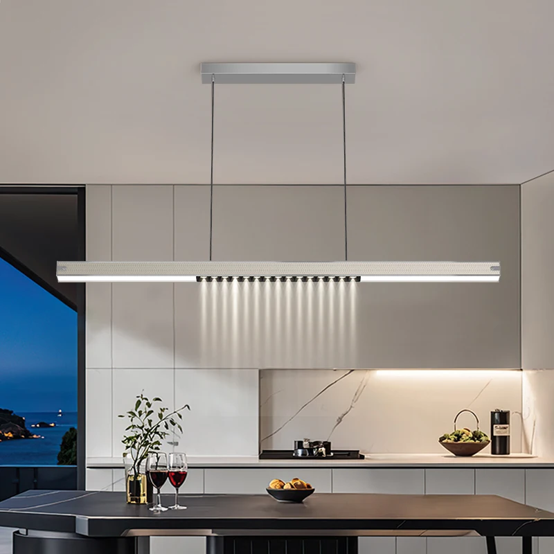 Nordic Led Restaurant Pendant Lights Modern Hotel Dining Table Bar One-word Long Chandeliers Simple Home Interior Lighting Lamps