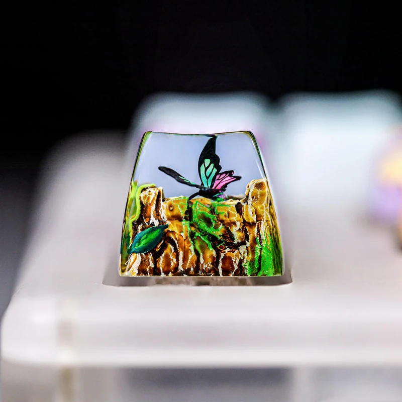 Organism Resin Keycap Creactive Art Keyboard Decoration Beautiful Butterfly Figure Theme 3D Landscape Replaceable Keyboard Keys