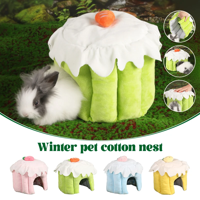Cute Cake House Nest Rabbit Cave Autumn Winter Warm Bottomless Cotton Nest for Small Pet Bottomless Shelter Guinea Pig Hamsters