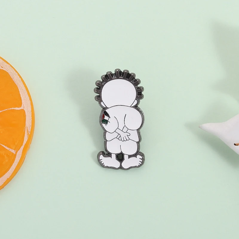 

White Cartoon Enamel Pin Character Silhouette Brooch Lapel Bald Head Backpack Badge Fashion Jewelry Accessories