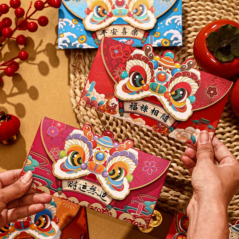 4 Pcs 2024 Chinese New Year Red Envelopes Cartoon Dragon Year Hongbao Spring Festival Money Bags Wedding Lucky Bags