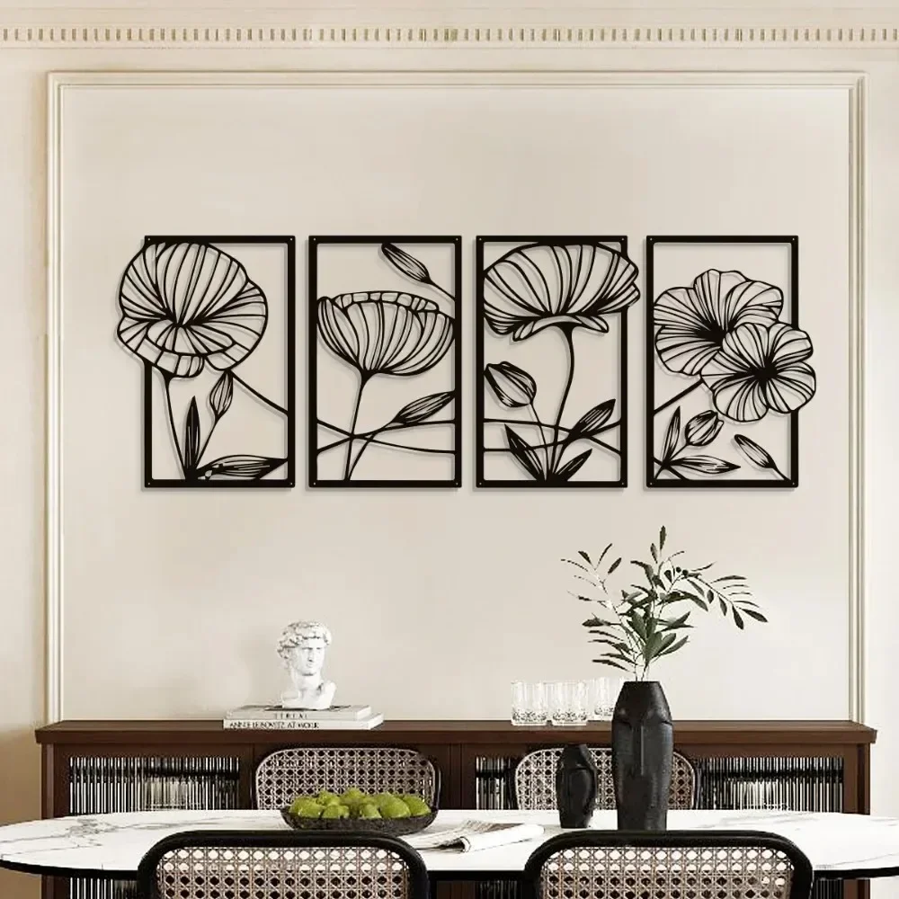 CIFBUY Simple Line Flower Metal Wall Art Iron Sculpture Modern Aesthetic Home Living Room Bedroom Hanging Decoration