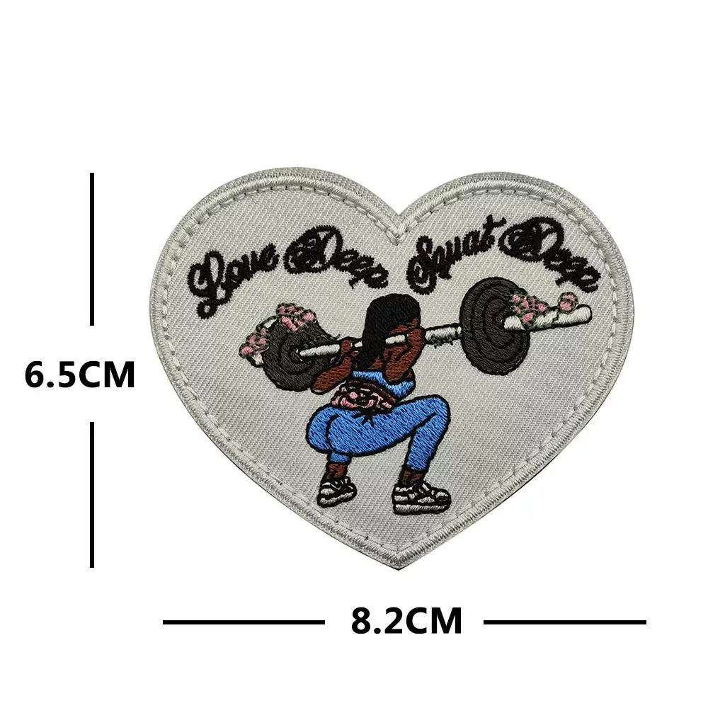 

Weightlifting Fitness Embroidered Patch, Love Deep Squat Deep Heart Funny Badge, Hook and Loop, for Jacket Backpack