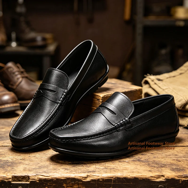

Classic Black Leather Loafers Comfortable Slip-On Formal & Casual Footwear Trendy Luxury Handmade Men's Business Dress Shoes