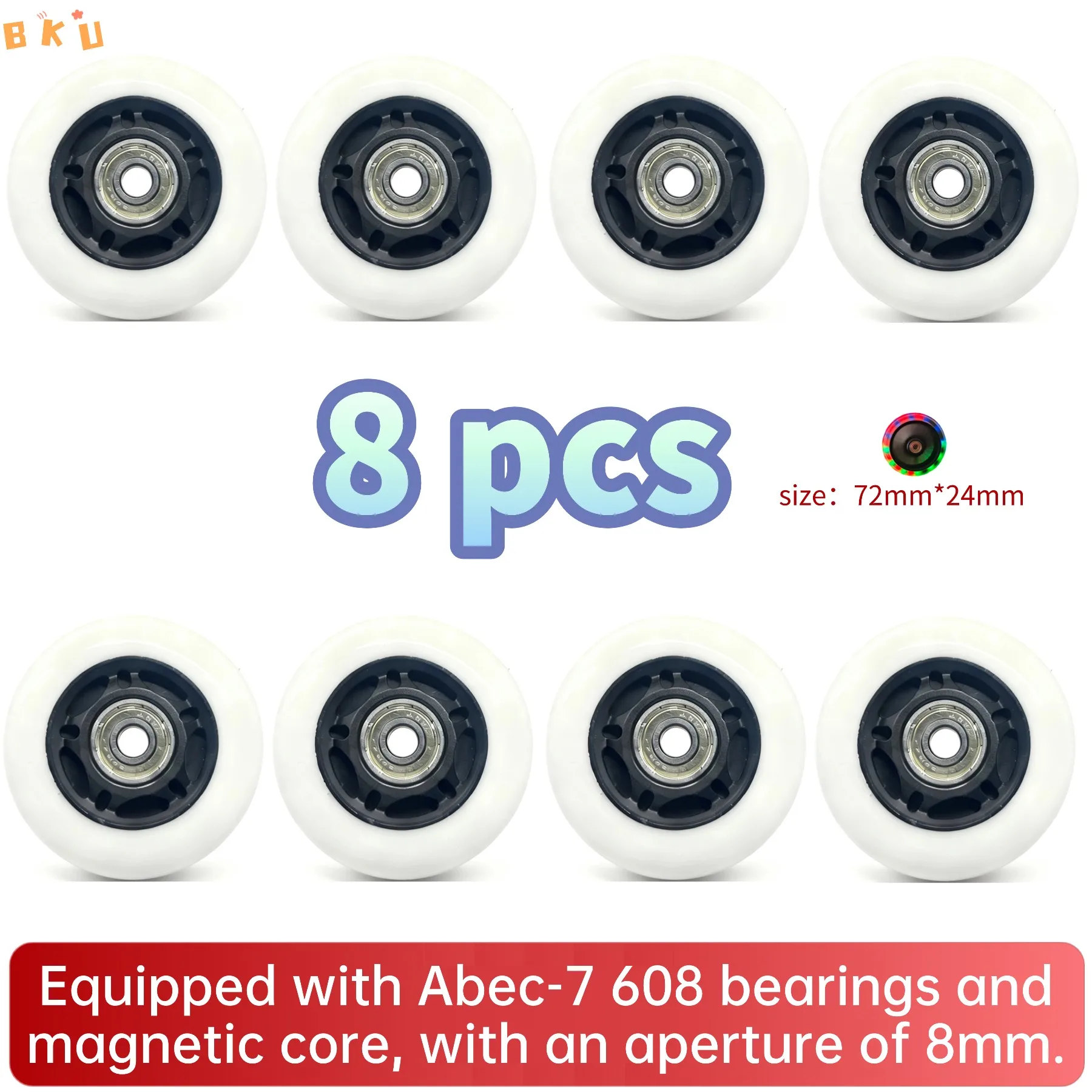 8-حزمة عجلات مضيئة LED 72 مم محامل PU ABEC-7، عجلات متوهجة ملونة للزلاجات المضمنة والدراجات البخارية والأمتعة