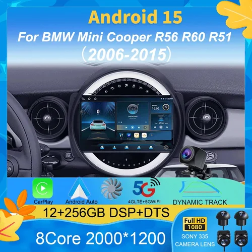Radio de coche Android 15 para BMW Mini Cooper R56 R60 R51 2006 - 2015 GPS Carplay navegación estéreo Auto DSP BT DVD reproductor Multimedia
