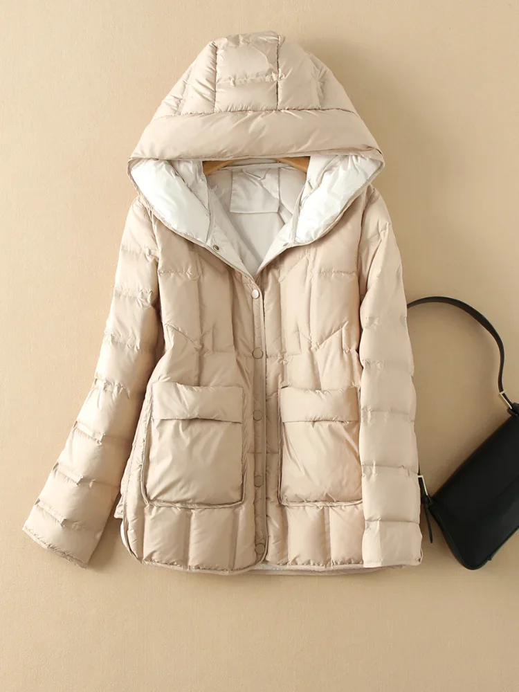 Women\'s Winter Coats Light Thin Duck Down Jacket Short Warm Quilted Hooded Jacket Loose Leisure Parka Coat New in Outerwears