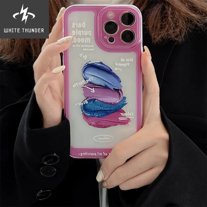 Luxurious Cool Style Purple Frame Transparent Painting Shell For Iphone 11 12 13 Mini 14 Pro Max Xr X Xs 7 8 Plus SE2 Phone Case