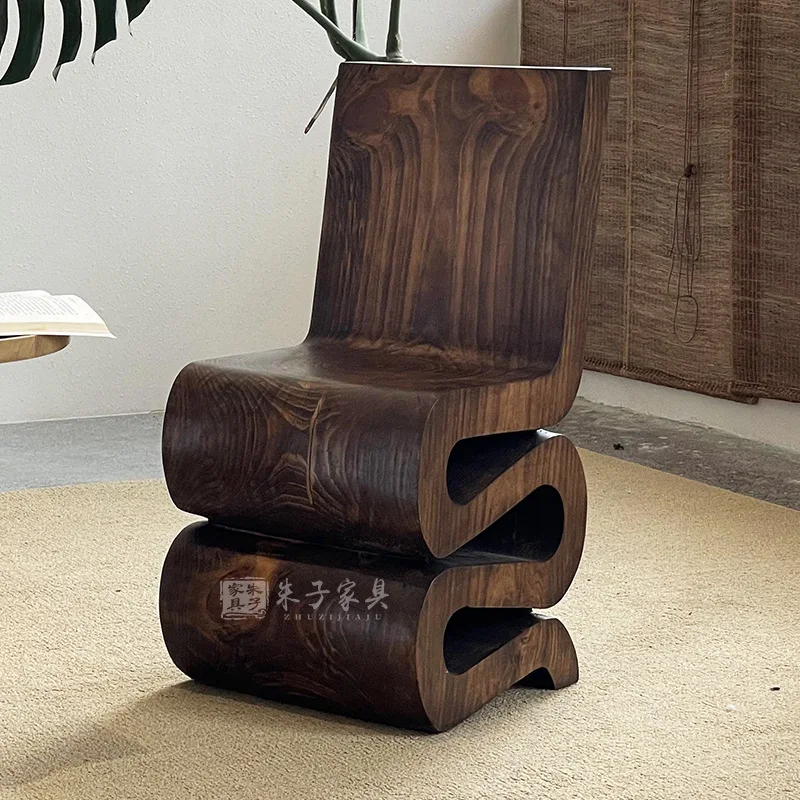 Wabi Sandy Wind Living Room Fashion Stacking Chair Special-shaped Ornament Decorative Chair Solid Wood Creative Chair S-type Bac