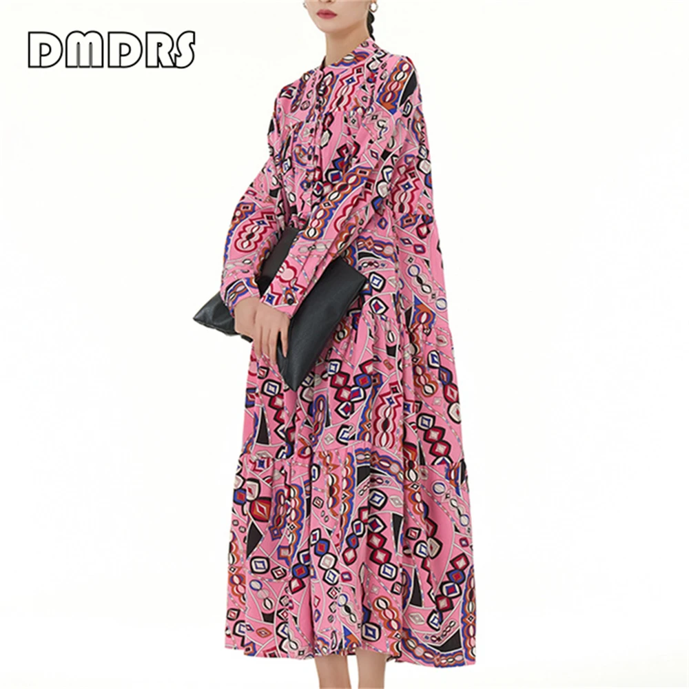 Breathable Summer Women's Bohemian Skirt Long Sleeves Printed High Quality 2024 Spring New Casual Dress For Women Oversized