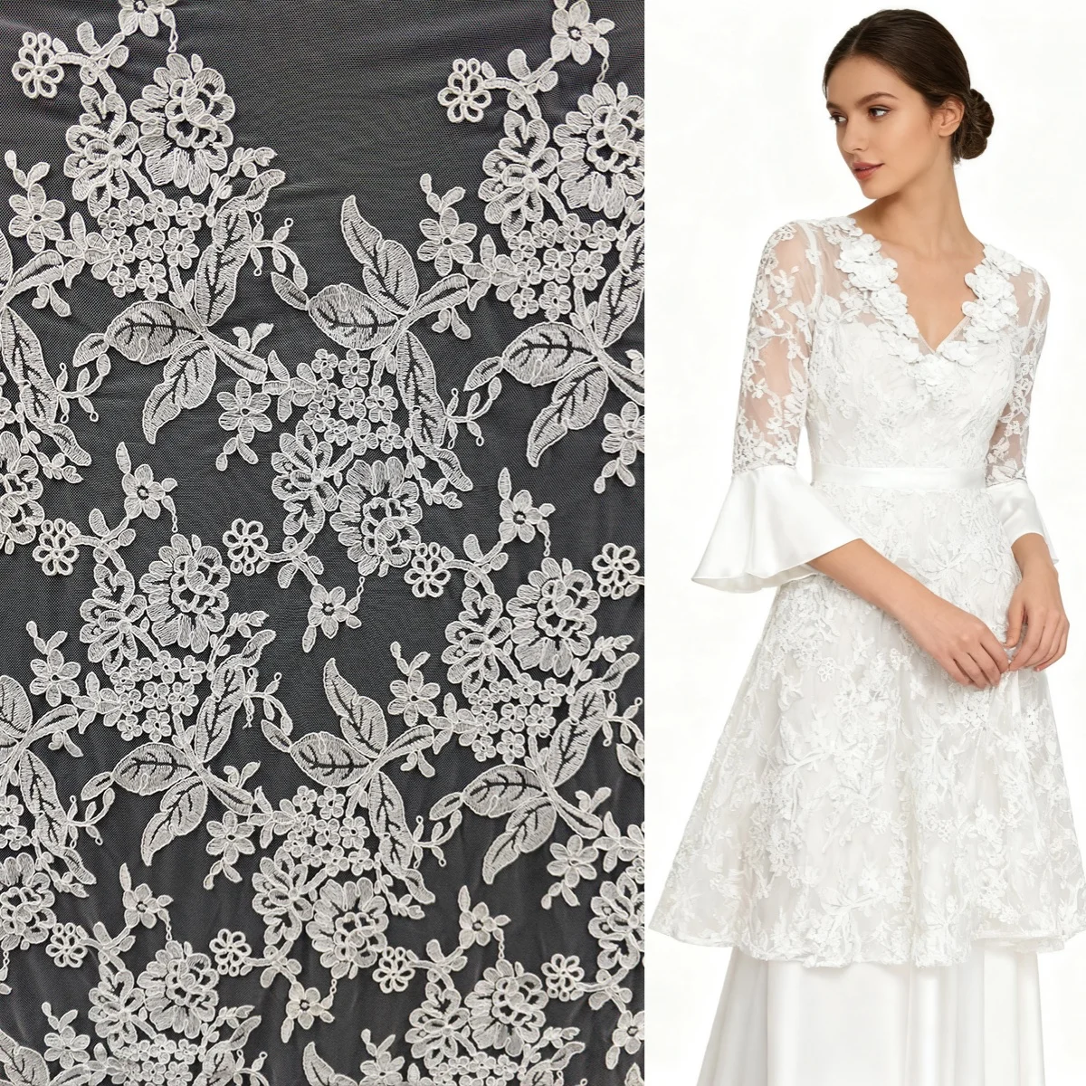 

Новая белая автомобильная кружевная ткань с костяным листом, вуаль с вышивкой, дверная занавеска, скатерть, свадебное платье, короткая юбка, аксессуары для Cheongsam