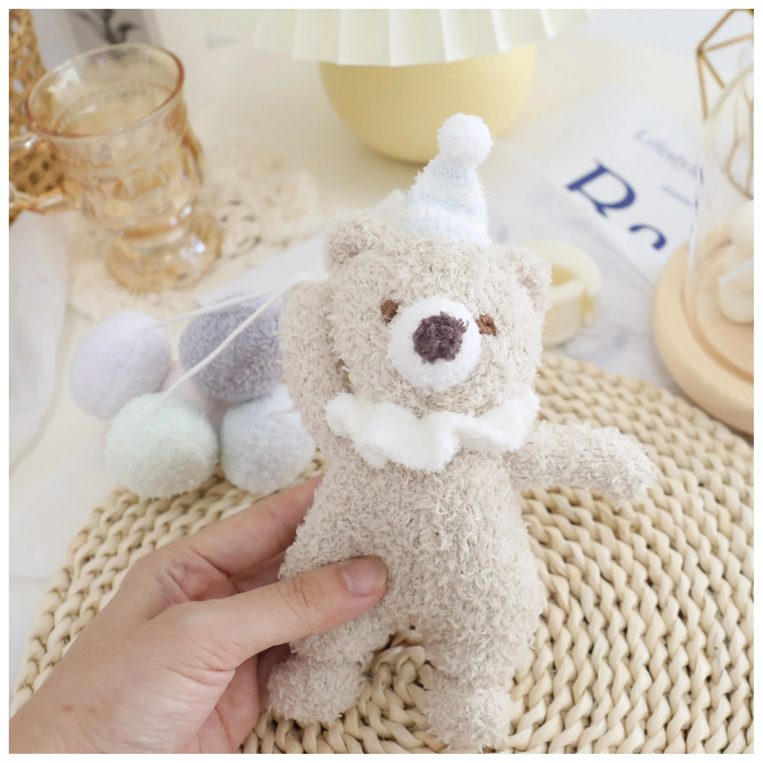 Sweet Balloon Bear Soft Stuffed Doll Clip Bed Hanging Plush Toy Appease Music Girl Boy Birthday Christmas Gift 1pc