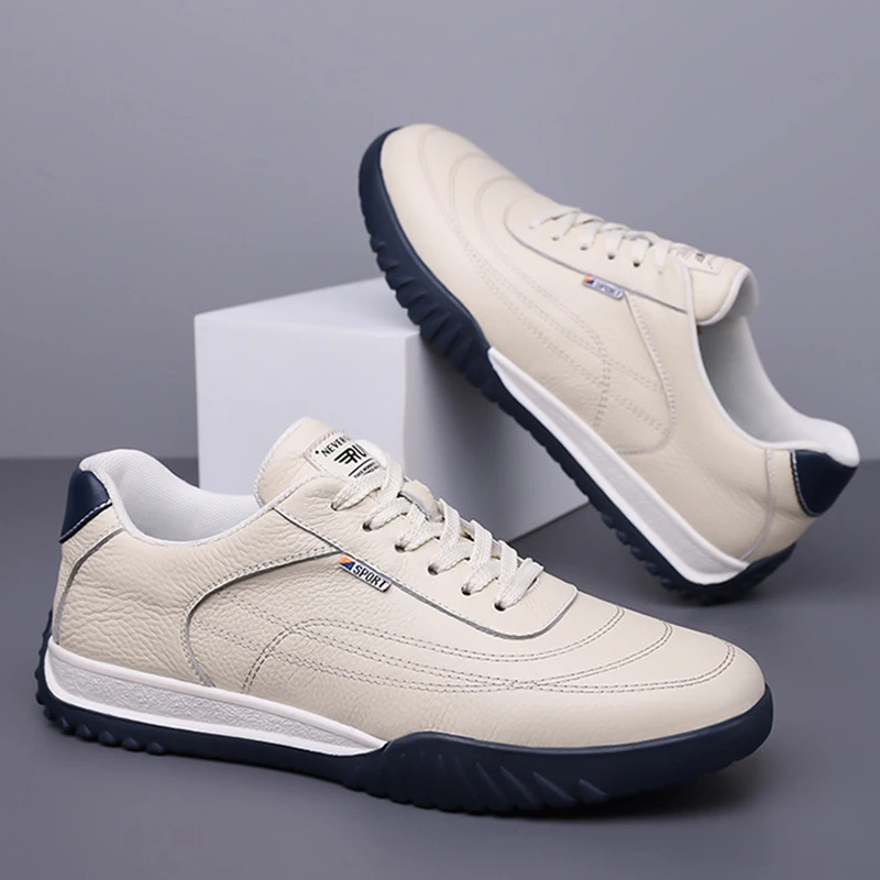 YEAE Brand Soft Leather Men Casual Shoes White Lightweight Business Men Shoes Comfortable Man Driving Shoes Men's Flat Sneakers