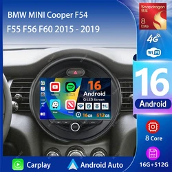 Android 16 Carplay Auto 2K Screen Car Radio Multimedia Player For BMW MINI Cooper F54 F55 F56 F60 2015 - 2019  Autoradio Stereo
