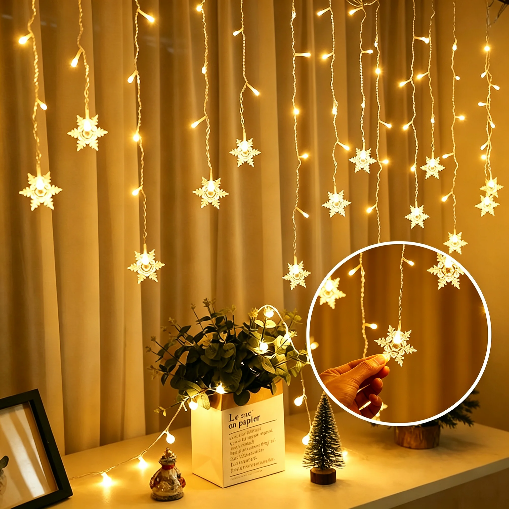 3.2M Christmas Snowflakes Flashing Fairy Curtain Lights LED String Lights Waterproof For Holiday Party Wedding Xmas Decoration