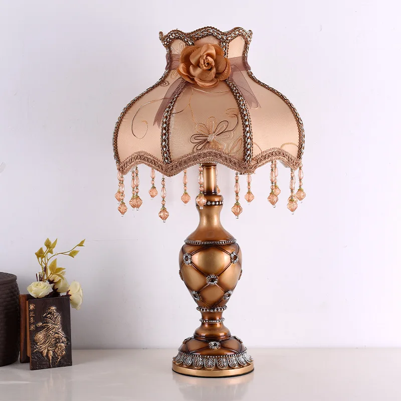 European Bedside Cloth Lamp American Style Bedroom Living Room Classical Art Table Lamp Wedding Room Decoration Night Light