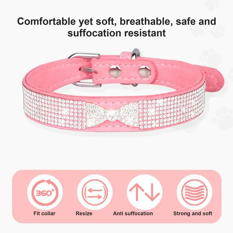 Shiny Super Diamond Rhinestone Cat Collar Puppy Baby Dog Cat Collar Microfiber Strap Kitten Accessories Puppy Collar