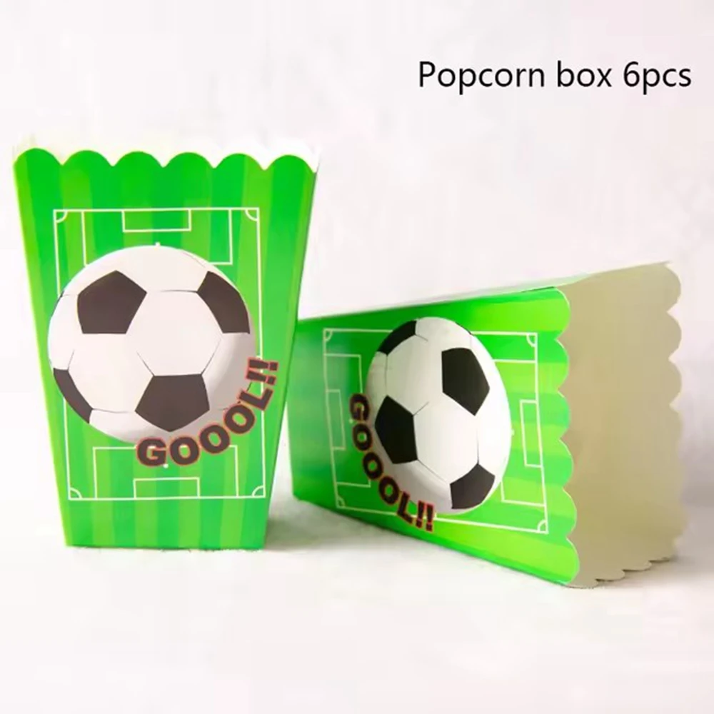 Caja de palomitas de maíz de fútbol con patrón de dibujos animados para niños, caja de patatas fritas de arroz y pollo, suministros para fiestas