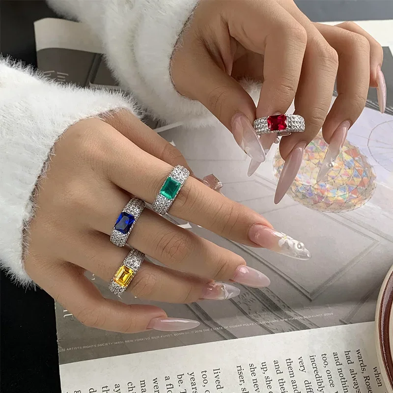 

Adjustable Rings Cubic Zirconia with Emerald Cut Gemstones in Vibrant Colors Ideal for Elegant and Casual Wear Women Jewelry
