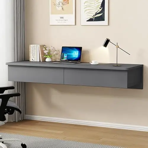 Wall Mounted Floating Writing Desk with Drawers Wooden Hanging Vanity Table Computer Desk for Bedroom Study Room Small