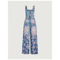 Vintage Washed Floral Print Denim Overalls For Women Adjustable Strap Wide Leg Elegant Daily Fashion Jumpsuit - Image 2