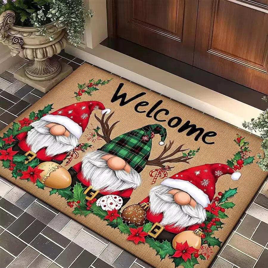 VIKAMA Cute Snowman Doormat for Front Door, Soft Crystal Velvet Welcome Mat, Non Slip Anti Fatigue Door Rug Indoor Outdoor