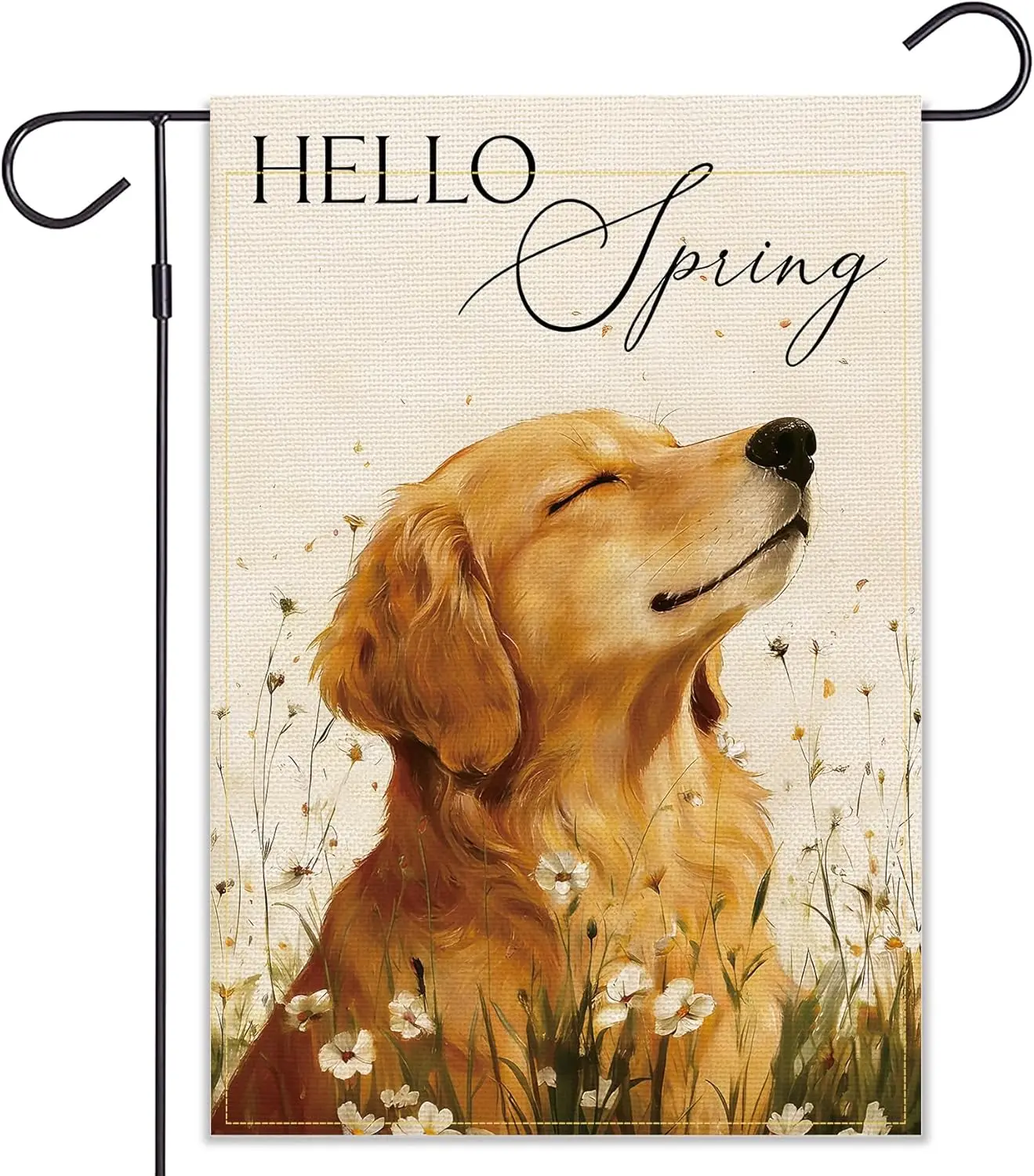 Balgardekor Hello Spring Golden Retriever Dog Garden Flag Double Sided Seasonal Floral Yard Ourdoor Decoration 12x18 Inch Ou PPZ