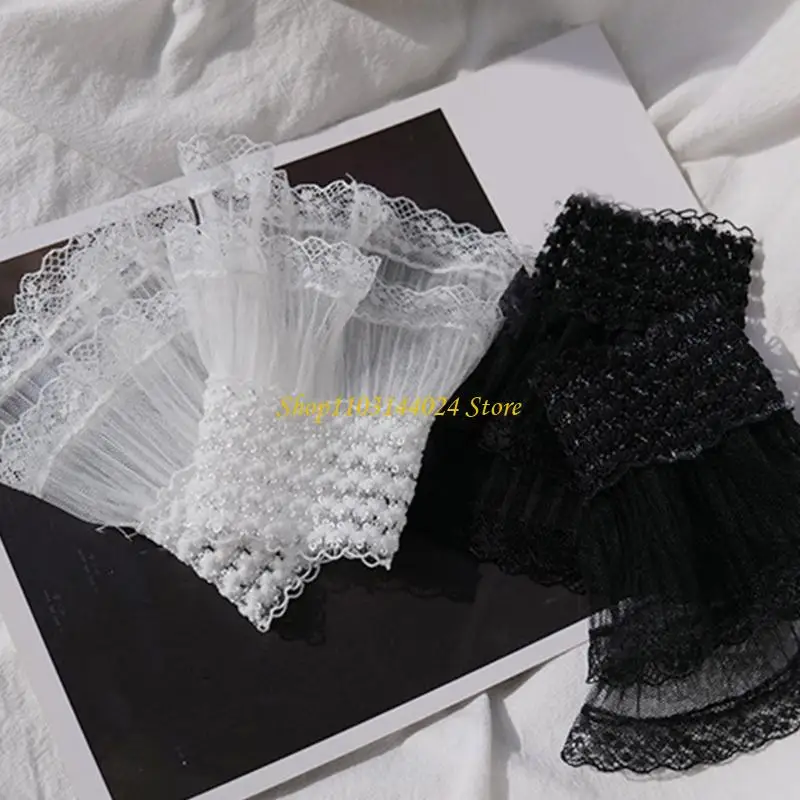 N5KE Wrist Cuffs for Women Fashion Pleated Lace Cuffs Detachable Shirt Fake Sleeve Cuffs Anti-uv Wedding Cuffs Accessories