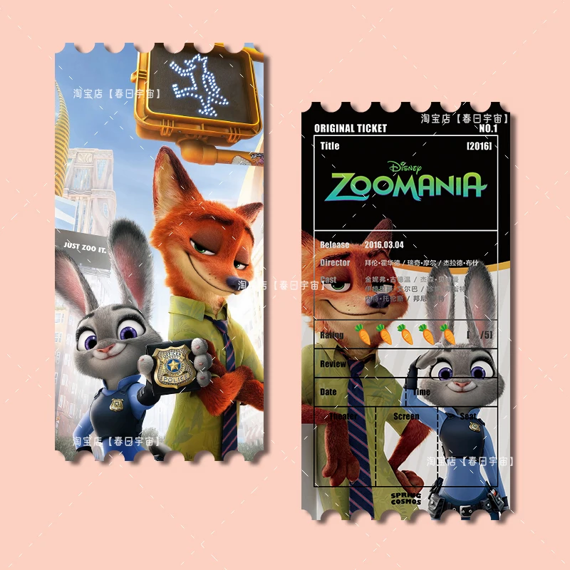 1 szt. Disney Movie Zootopia oryginalna kartka z biletami i domowymi zakładkami kolekcja urządzeń peryferyjnych pamiątkowe prezenty dla fanów