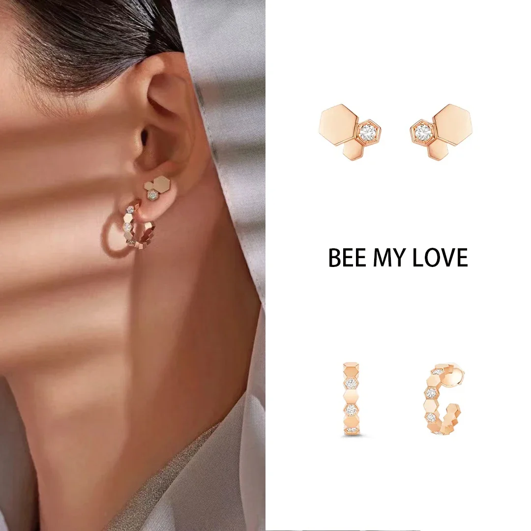 

925 Sterling Silver French Luxury Jewelry Bee My Love Series Honeycomb Shaped Circular Earrings. Exquisite Gifts