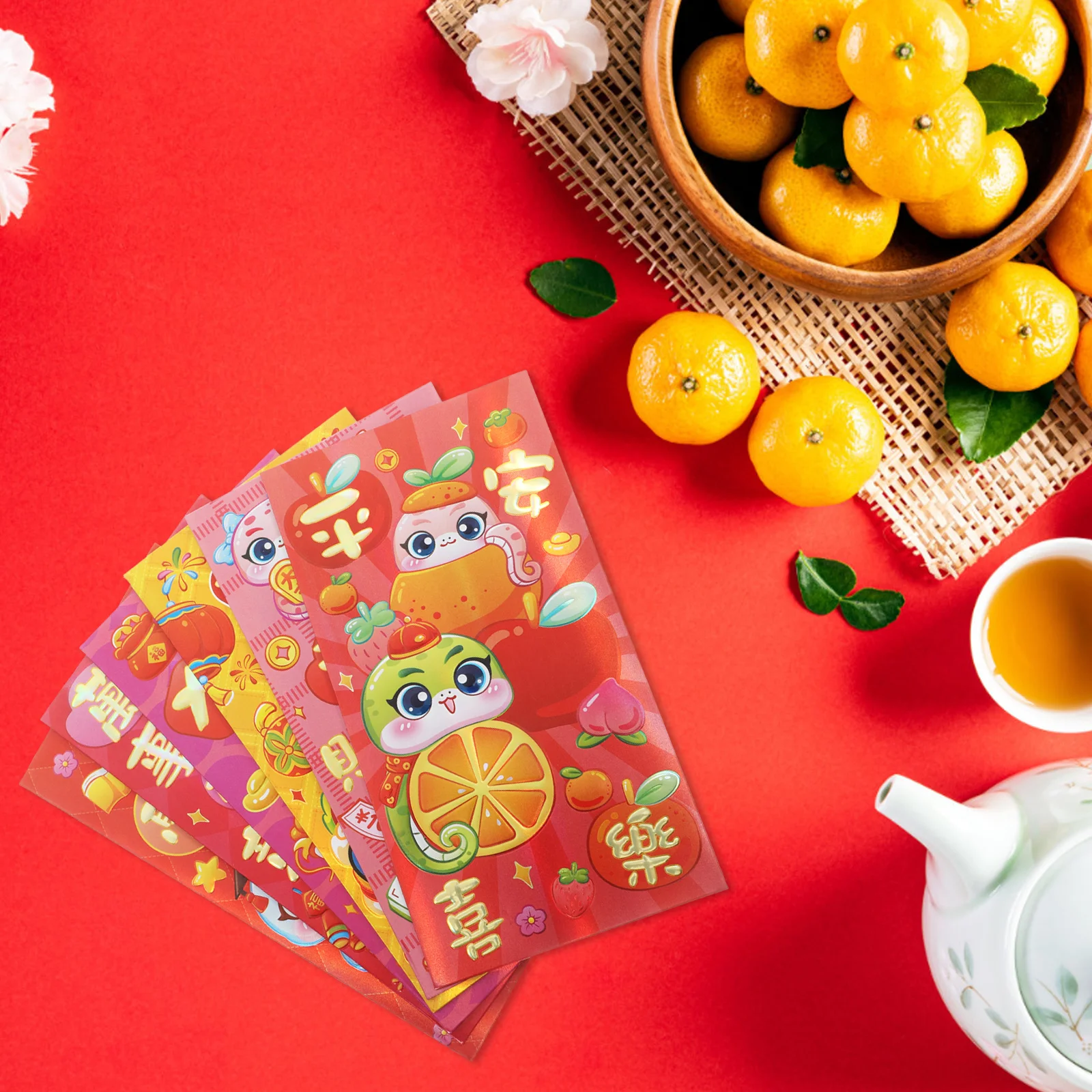 

6pcs 2025 Year Of The Snake Red Envelopes Chinese New Year Lucky Money Pouches Fine Printed Secure Cash Envelopes For Festive