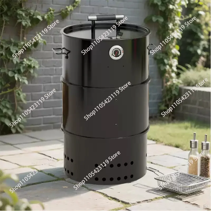Multifunctional Outdoor 3-Layer Oil Barrel Charcoal Vertical Barrel Smoker Grill Vertical 18-inch Barrel Smoker