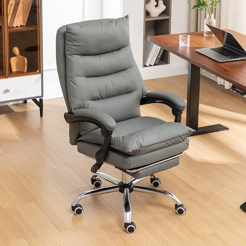 ​Ergonomic Reclining Office Chair With Genuine Leather Seat Adjustable Lumbar Support For Home Executive Computer Workstation​