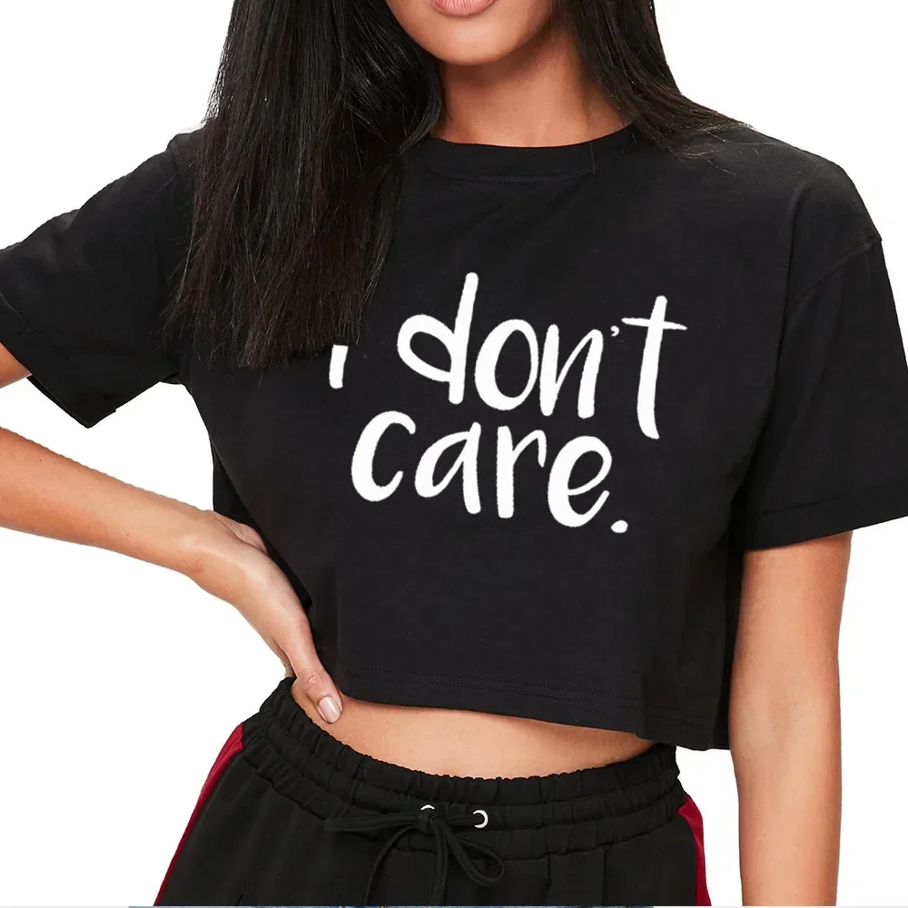 I Don't Care Print Crop Tee Women Clothing Personality Letter Printed 2026 New Short Sleeve Harajuku Sleeve Aesthetic Clothes