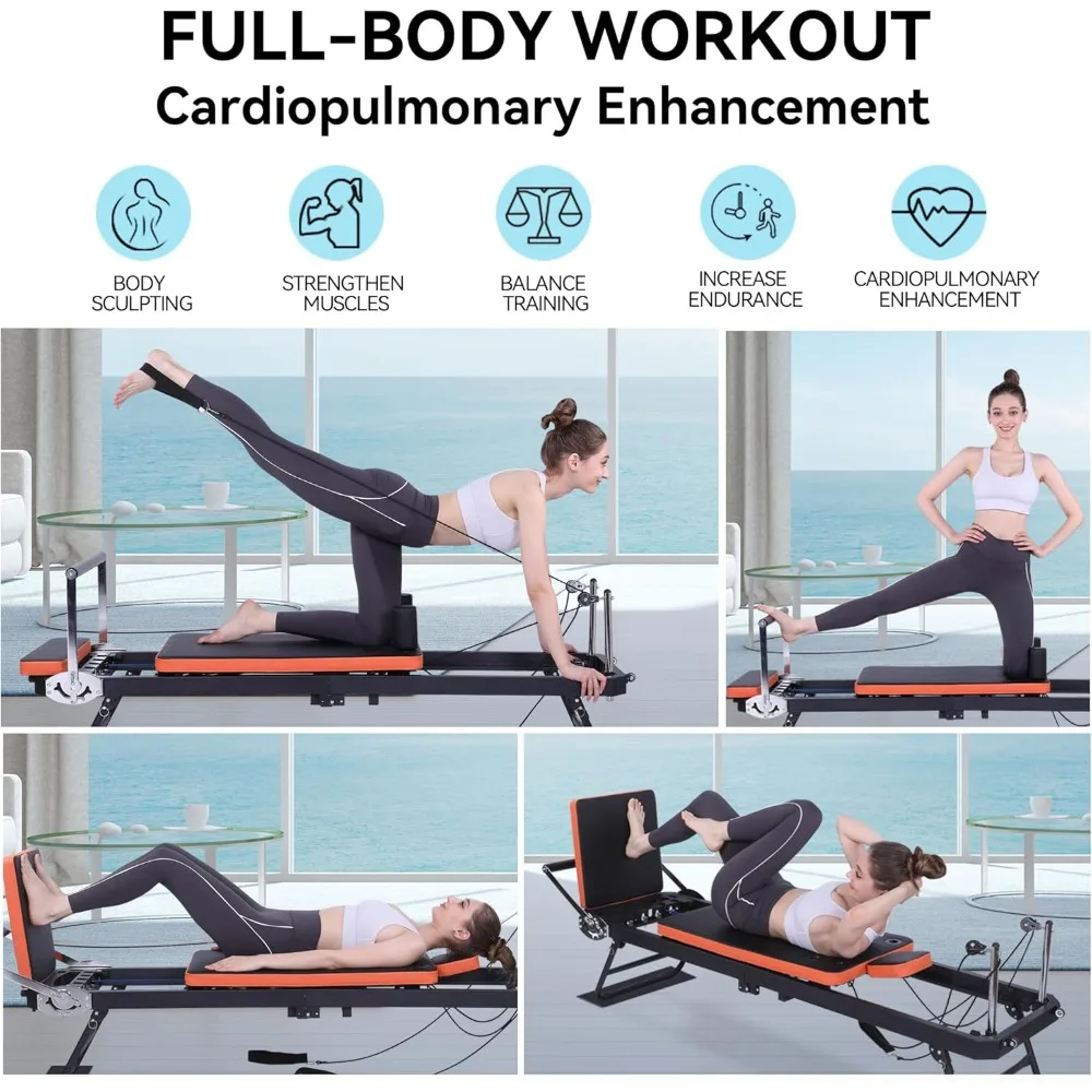 Pilates Reformer,Foldable Pilates Machine & Equipment for Home Use with Jump Board, Suitable for Advanced and Beginners